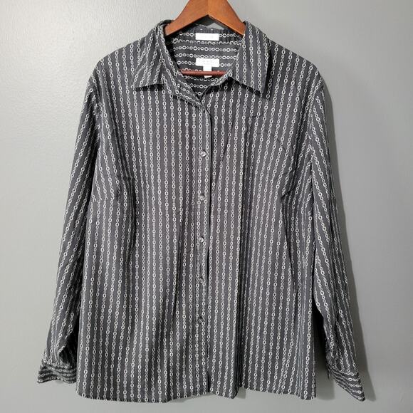 Charter Club Tops - Charter Club Button Up Top Size 24W Iron Free Long Sleeve Preppy All Over Print